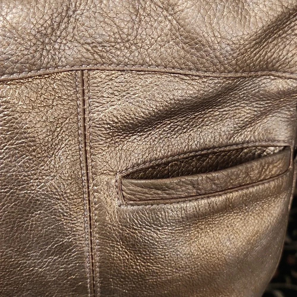 B. Makowsky Metallic Bronze Crossbody Pebbled Leather Bag - Picture 10 of 16